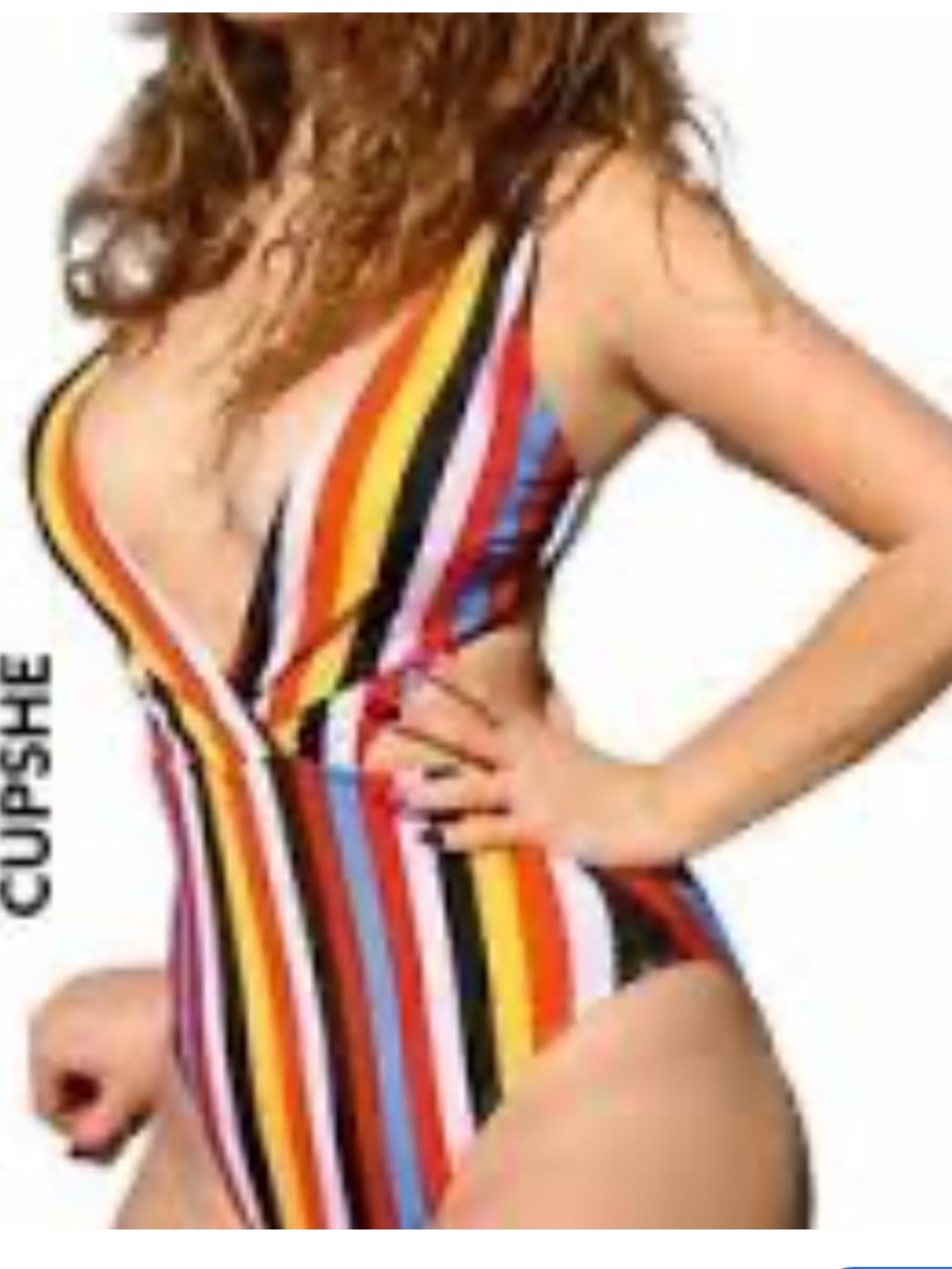 NWT CUPSHE | Multi Color Striped One Piece Tie Back V Neck Swimsuit XL‎